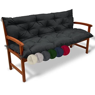Image of Beautissu Garden Bench Cushion 100x50x50cm Flair BR Comfortable Outdoor Seat with Backrest for Swing or 2 Seater Graphite Grey