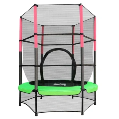 Image of GALACTICA NEW Mini Trampoline 4.5FT 55&quot; with Safety Net Enclosure Indoor Outdoor Children’s Activity Junior Green