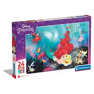 Image of Clementoni 24243 Supercolor Puzzle Disney Princess Little Mermaid 24 Maxi Pieces, Jigsaw For Kids Age 3, Cartoon, Made In Italy