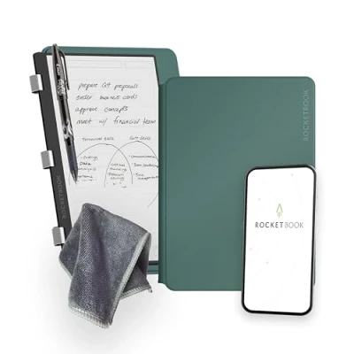 Image of Rocketbook PRO 2.0 Reusable Digital Notebook Smart Notepad A5 Green, Wirebound Note Book To Do List Pad, Dotted and Lined Paper with Frixion Erasable Pen Wipe, Office Gadget App