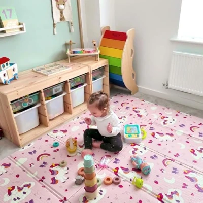Image of KandyToys 1.98m x 1.48m Unicorn Foldable Baby Play Mat Thick Padded XPE Crawl Waterproof