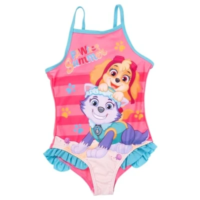 Image of Paw Patrol Swimming Costume with Ruffles for Girls Skye &amp; Everest Pawfect Summer Kids (DE/NL/SE/PL, Numerical, 122, 128, Regular, Pink/Blue)