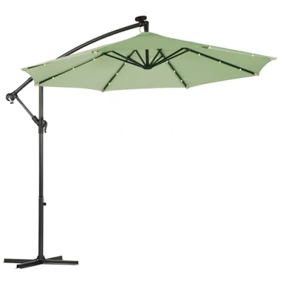 Image of Garden Life Cantilever Solar LED Parasol &amp; Cover Outdoor Umbrella 2.7m Crank Handle Sage Green