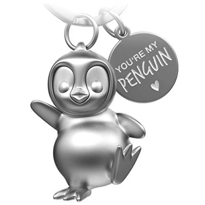 Image of FABACH Penguin Keyring Breezy,Penguin Lucky Charm Gifts Girlfriend or Boyfriend,Partner Gift Love for Birthday, Anniversary,Engraving You&#039;re My Penguin, Silver (matte) (Silver),FB_BREEZY_SI