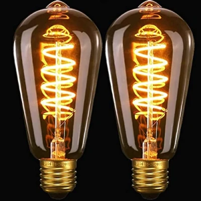 Image of FASUTY Vintage Edison Light Bulb Dimmable ST64 Spiral Flexible LED Filament Bulbs,CRI&gt;95 Decorative Bulbs Amber Glass Warm White 2200K,No Flicker Retro E27 Screw 4W 40W Equivalent 2 Pack