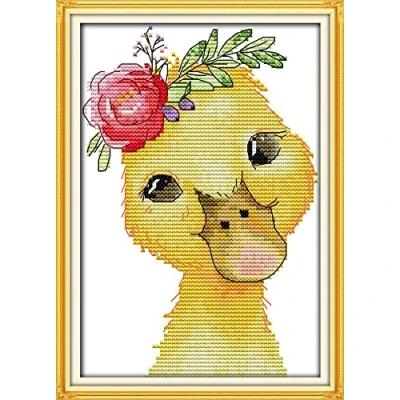 Image of OWN4B Cross Stitch Kits Pre Printed, Beautiful Little Yellow Duck Stamped Pattern 11CT 8.3x10.6 inch DIY Embroidery Kit (Duck)