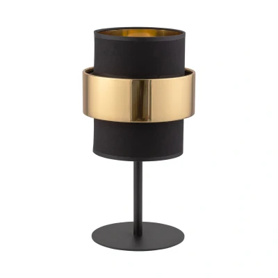Image of Calisto Table Lamp With Round Shade Black, Gold 1xE27