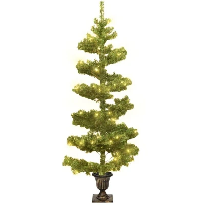 Image of vidaXL Swirl Pre lit Christmas Tree with Pot Green 120 cm PVC
