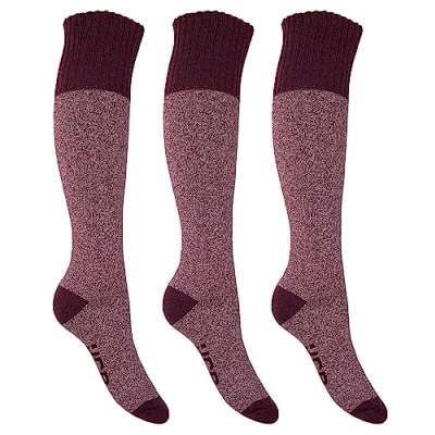 Image of JCB Ladies Welly Boot Socks Cotton Rich 1 Pack Burgundy UK 4 7 EUR 37 40 Knee High (3 Pair Pack)