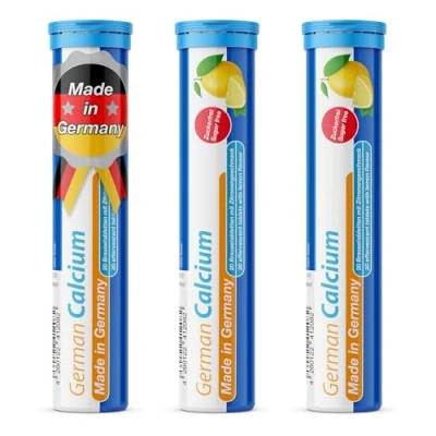 Image of German Calcium 60 Drink Effervescent Tablets Lemon Lime Flavour 500 mg Calcium, Sugarfree, Vegan T&amp;D Pharma Made in Germany