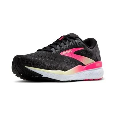Image of Brooks Women&#039;s Ghost 16 Running Shoe, Black/Pink/Yellow, 7 UK