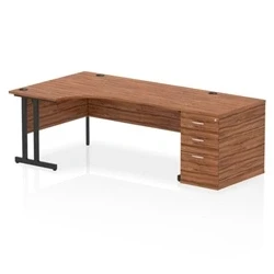 Image of Impulse 1800 LH Crescent Desk Cantilever Walnut/Black 800 Hi Ped