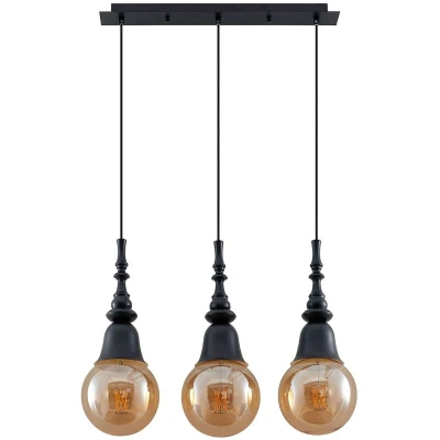 Image of Lucande Gesja pendant lamp, 3 bulb, long, black