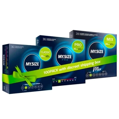 Image of MY.SIZE 100 Condoms 49 mm Megaset Classic+Mix+Pro I Size 1 Economical piece Packet Extra Thin Premium Very Sensitive Wall