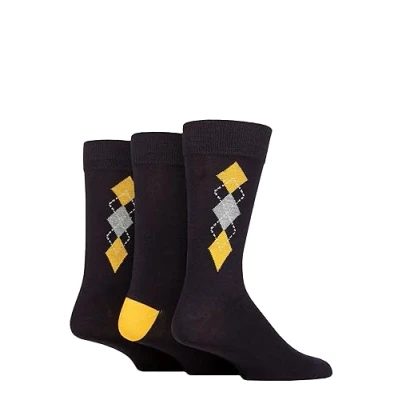 Image of Mens 3 Pair Glenmuir Patterned Bamboo Socks Argyle Navy 7 11