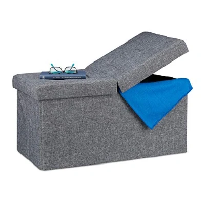Image of Relaxdays Folding Storage Bench, Padded, Hinged Lid, Hallway Chest, Bedroom Stand, Dark Grey