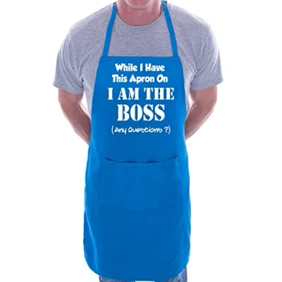 Image of Print4U Funny Cooking Apron Novelty BBQ I Am The Boss Blue