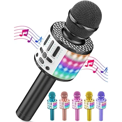 Image of Wireless Microphone with Lights, Karaoke Bluetooth for Kids Adults, Portable Toy Mic Speaker Machine, Home KTV Player Support Phone/Pad/TV Party Singing, Boys Girls Best Gifts