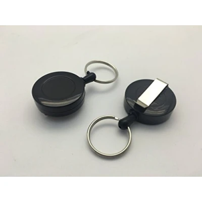 Image of Black Round Key Reel Retractable Recoil Ring Keyring Belt Clip