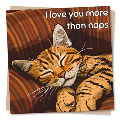 Image of Cute Cat Birthday or Anniversary Card I Love You More Than Naps For Husband, Wife, Boyfriend, Girlfriend, Partner, Family