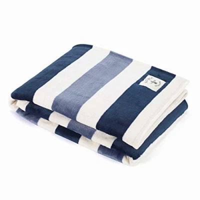 Image of Nautica Throw Blanket, Super Soft &amp; Cozy Fleece Bedding, Stylish Home Decor, Dorm Room Essentials (Awning Stripe Blue, Throw), 50 x 60