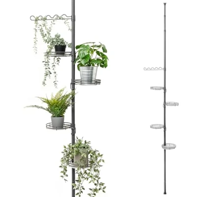 Image of bremermann Telescopic Flower Shelf with 4 Shelves, Stairs, Height Adjustable Column (gray)