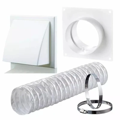 Image of 125mm Tumble Dryer &amp; Cooker Hood Extractor Fan Wall Duct Kit with Stylish Cowled Shutter Vent 5 Inch, White (White)