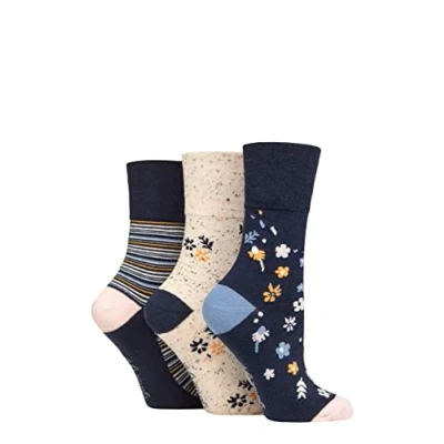 Image of Women&#039;s 3 Pair Gentle Grip Cotton Patterned and Striped Socks Summer Ditsy Floral 4 8