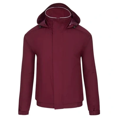 Image of ØRN Mens Bomber Jacket Hooded Workwear with Insulated Fleece Lining, Water Resistant, Machine Washable, Fulmar 4300 Burgundy, Large
