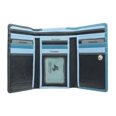Image of Visconti Rainbow Collection Bora Tri Fold Leather Purse RFID Blocking RB43 Blue Multi