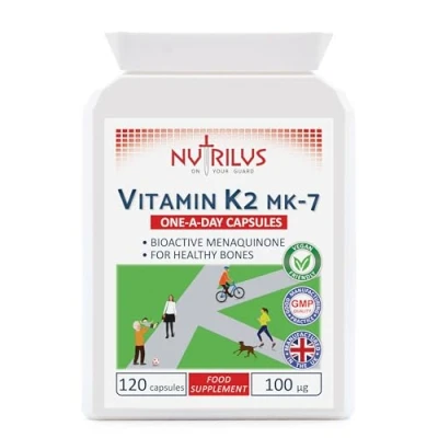 Image of Vitamin K2 MK 7 120 Daily Capsules 100mcg Highly Bioavailable Vegan Supplement Bone Health Calcium Distribution