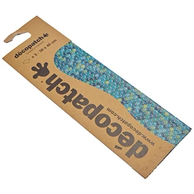 Image of Décopatch Ref C729O Animal Blue/Green Snakeskin Print Paper Pack Each Sheet 30 x 40cm, of 3 Sheets Suitable For Glue &amp; Varnish, Blue Green