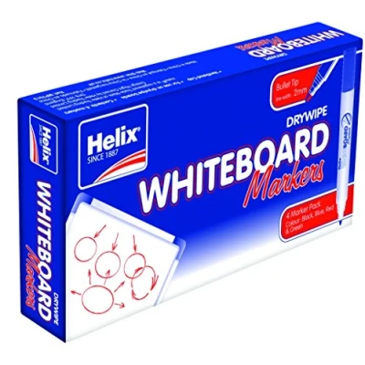 Image of Helix Whiteboard Dry Wipe Marker Pens Bullet Tip x4 (Assorted)