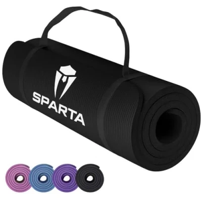 Image of NBR Yoga Mat Exercise Fitness foam Extra Thick Non Slip Large Padded High Density for Pilates gymnastics stretching Workout with Free Carry Strap. ( Black )