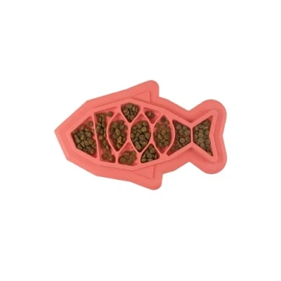 Image of Catstages Fishie Fun Feed Mat Slow Feeder Cat Bowl, Pink