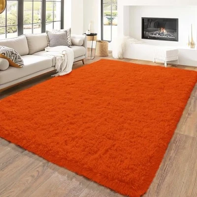 Image of Hafaa Rugs Living Room 120 x 170 cm Fluffy Shaggy Rust Area for Bedroom Modern Super Soft Plush Carpet Non Slip Shedding Easy To Clean Rug