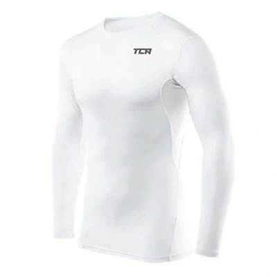 Image of TCA Boys&#039; HyperFusion Compression Base Layer Top Long Sleeve Under Shirt Crew Neck White, 12 14 Years
