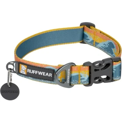 Image of RUFFWEAR Crag Dog Collar, Large Collar with Aluminium V Ring, Adjustable Length Pet Comfortable Soft Premium Animal Lead Attachment 51 66cm, Rising Wave
