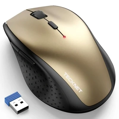 Image of TECKNET Wireless Mouse for Laptop, 4800 DPI Optical Computer Mice with 6 Adjustable Levels, 30 Months Long Battery Life 2.4G Cordless USB Silent Notebook, PC, Office Home Work (Gold)