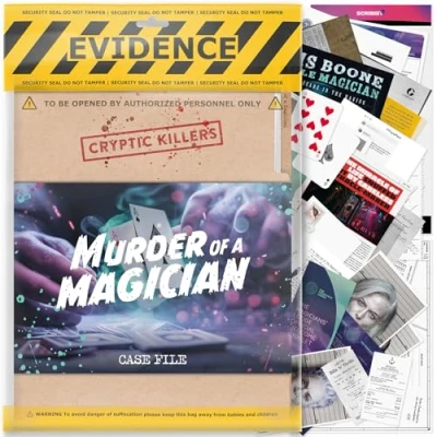 Image of Unsolved murder mystery game Cold Case Files Investigation CRYPTIC KILLERS Detective clues/evidence Solve the crime For individuals, date nights &amp; party groups &quot;Murder of a Magician&quot;