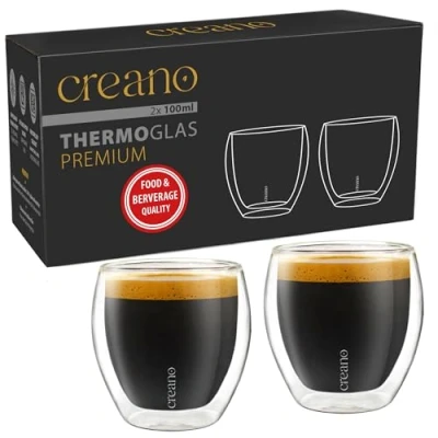 Image of Creano Premium Double Walled Espresso Glasses 100 ml Set of 2 Catering Quality 100% Dishwasher Safe Thermal Glass Wall