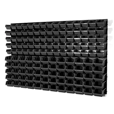 Image of Prosperplast Set of Black 75 XS and 60 S size IN Box storage bins wall mounted louvre
