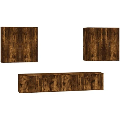 Image of vidaXL 6 Piece TV Cabinet Set Smoked Oak Engineered Wood