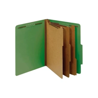 Image of Pendaflex Classification Folders, Standard, 3 Dividers, Embedded Fasteners, 2/5 Cut Tab, Dark Green, Letter, 10/BX (24097)