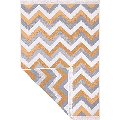 Image of Jimri Fashion4Home Short Pile Boho Kilim Rug, Living Room Bedroom and Kitchen Rug Runner, Hallway Children&#039;s Zigzag Gold, Greetings: 80 x 150 cm