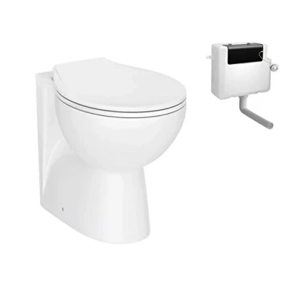 Image of VeeBath VTY002A Essentials Compact Bathroom Round Back to Wall WC Toilet Pan with Soft Closing Seat &amp; Concealed Cistern 515mm Deep, White