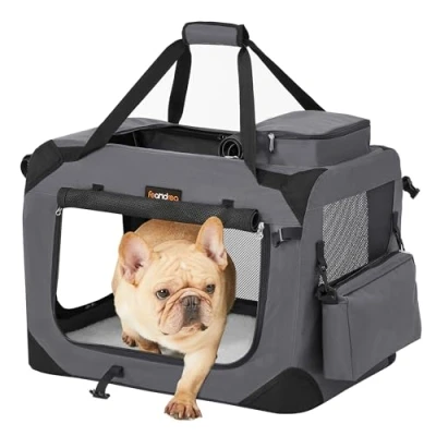 Image of Feandrea Foldable Pet Carrier Bag, Portable Cat Dog Carrier, Soft Sided Travel with Breathable Mesh, Handles, Storage Pockets, 60 x 42 cm, Grey PDC60GY