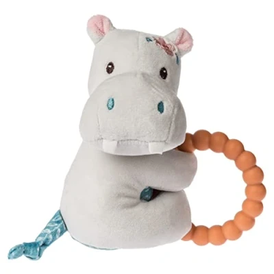 Image of Mary Meyer Soft Baby Rattle with Soothing Teether Ring, 15.24 cm, Jewel Hippo