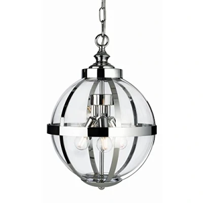 Image of Monroe 3 Light Cage Ceiling Pendant Chrome with Clear Glass, E14