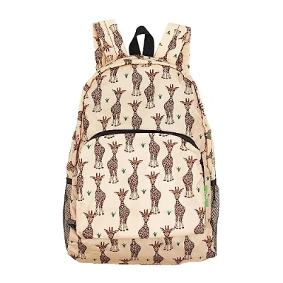 Image of ECO CHIC Lightweight Foldable Water Resistant Backpack Rucksack Folds into Pouch for Storage (Giraffes Beige)